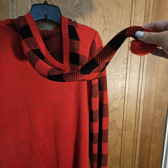 Ugly Christmas Sweater Reindeer Long Pointy Checkered Hood L (11-13) - Picture 4 of 4